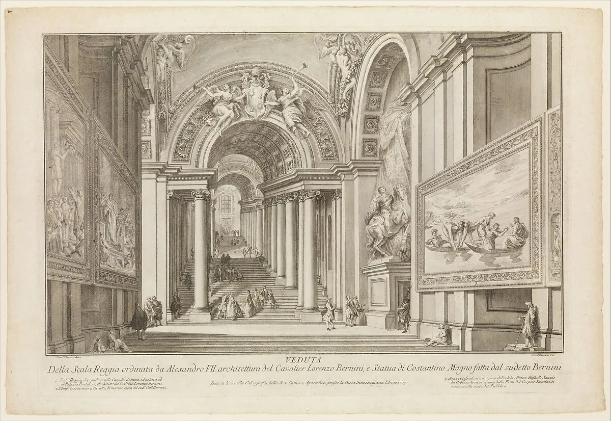 View of the Scala Reggia ordered by Alesandro VII (Vedute Della Scala Reggia ordinata da Alesandro VII) — Giovanni Ottaviani|Francesco Panini