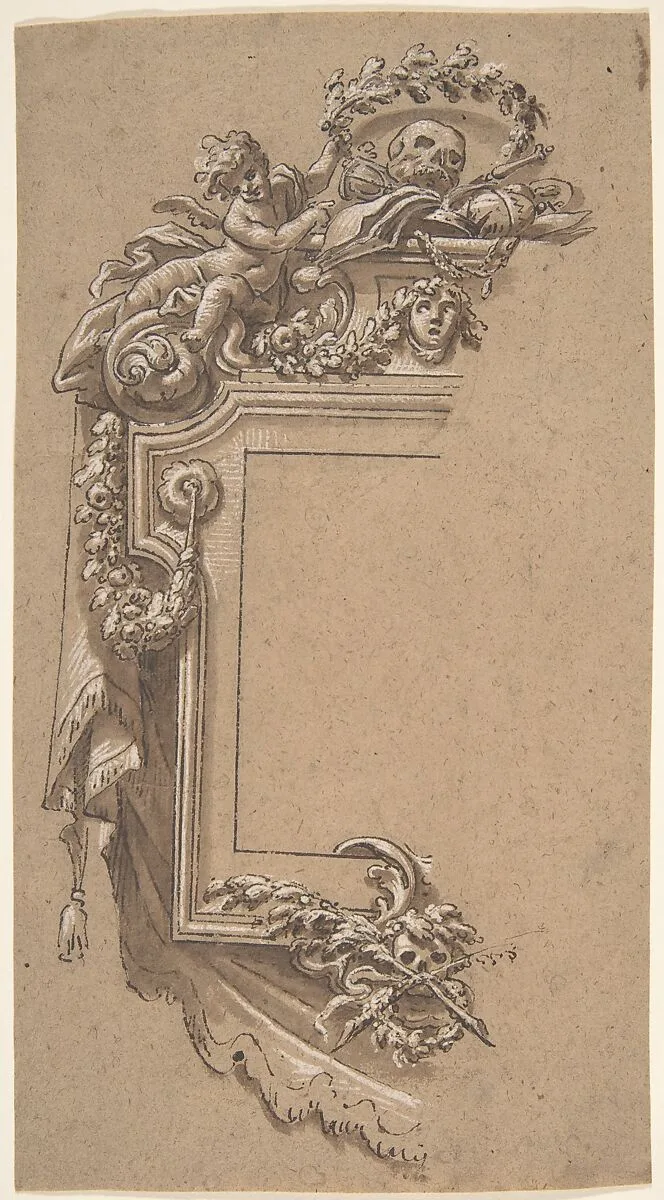 Ornamental Design with Putto and Skulls — Anonymous, Italian, 17th century