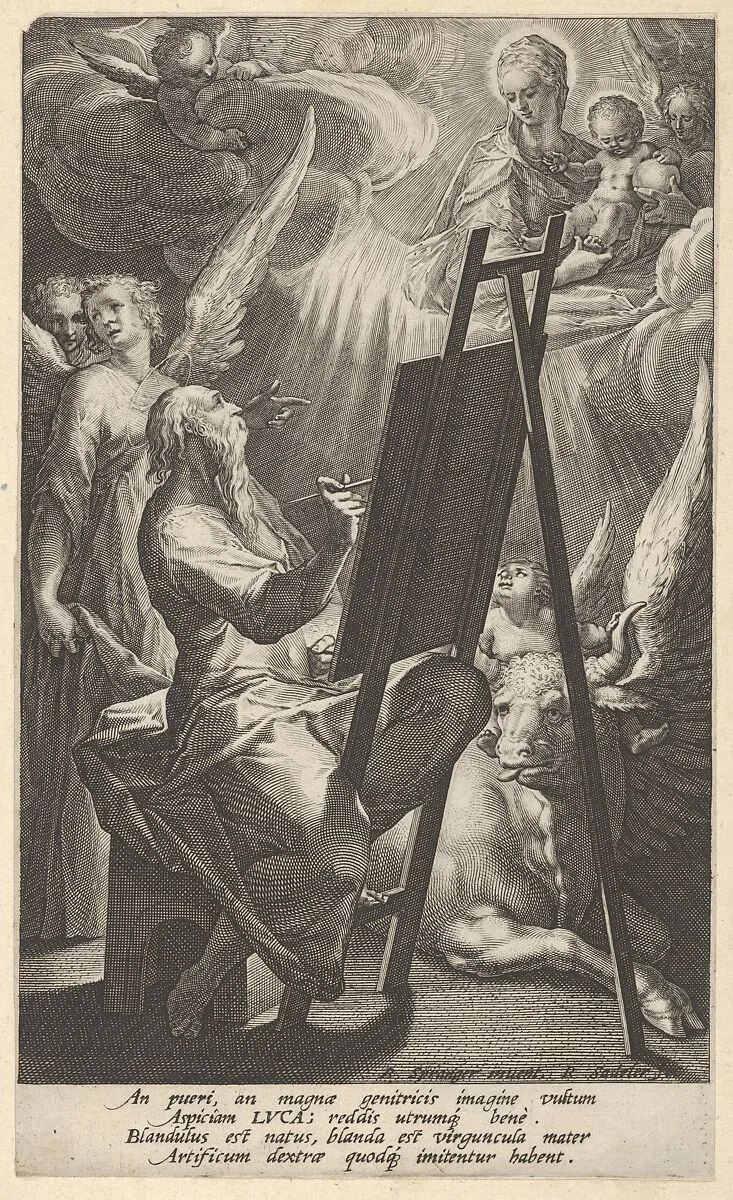 Saint Luke Painting the Virgin — Raphael Sadeler I|Bartholomeus Spranger