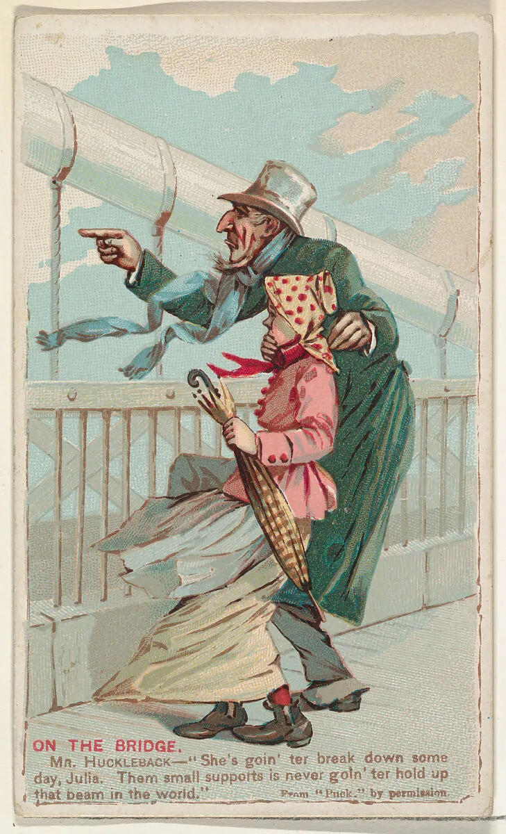 On the Bridge, from the Snapshots from "Puck" series (N128) issued by Duke Sons & Co. to promote Honest Long Cut Tobacco — W. Duke, Sons & Co.|Knapp & Company