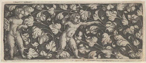 Horizontal Panel with Two Nude Boys Surrounded by Tendrils