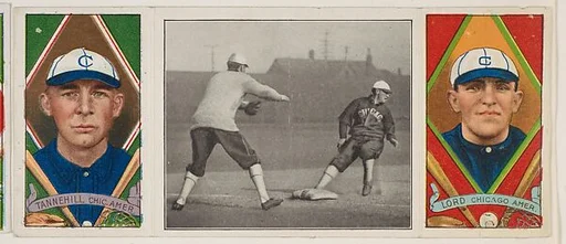 "Held at Third," with Lee Tannehill and Harry D. Lord, from the series Hassan Triple Folders (T202)