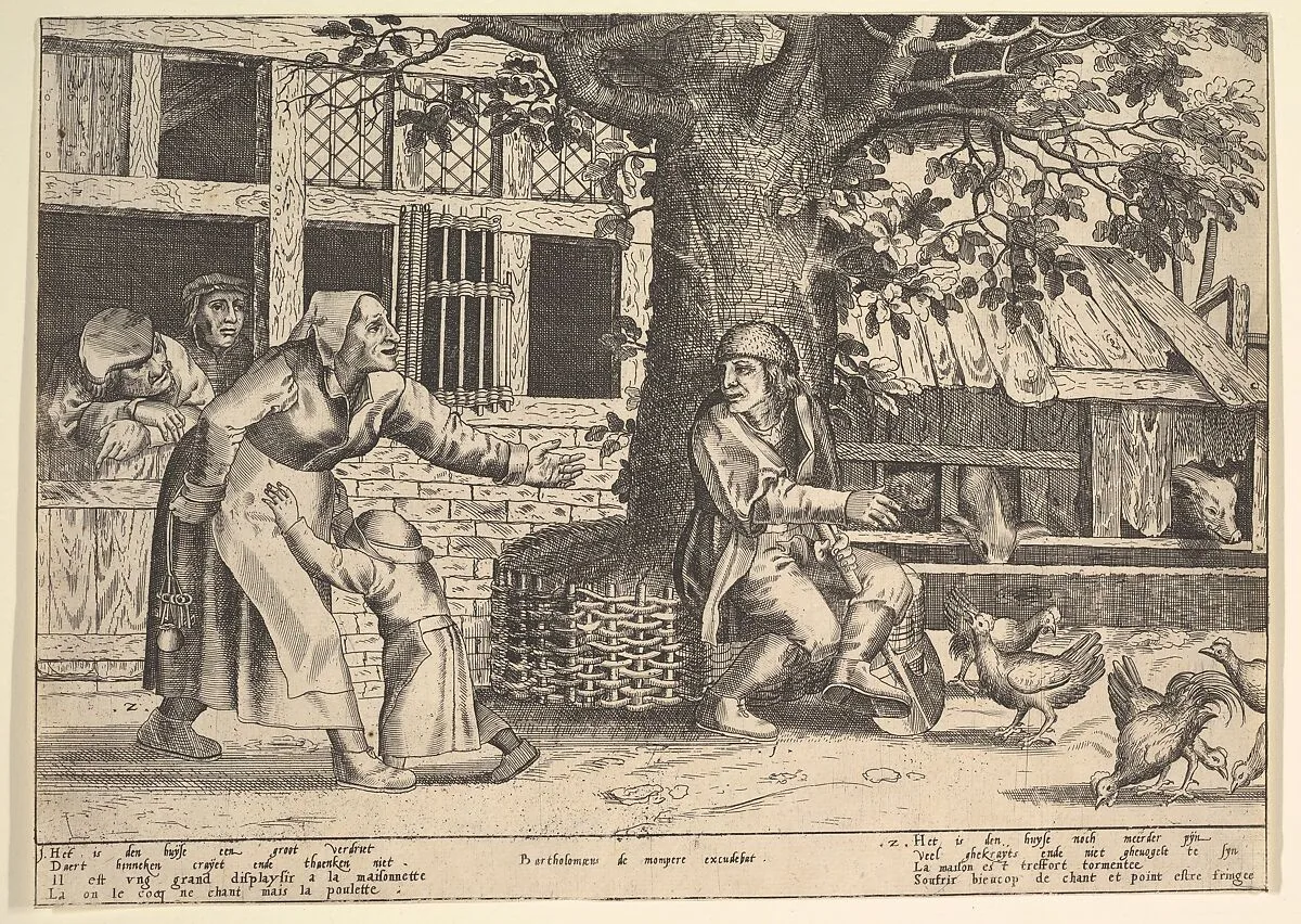 The Hen-Pecked Husband — Bartholomeus de Momper|Peeter van der Borcht