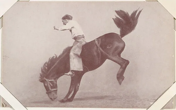 Cowboy riding bucking bronco from Indians and Western Historical Scenes series (W417) — Unknown