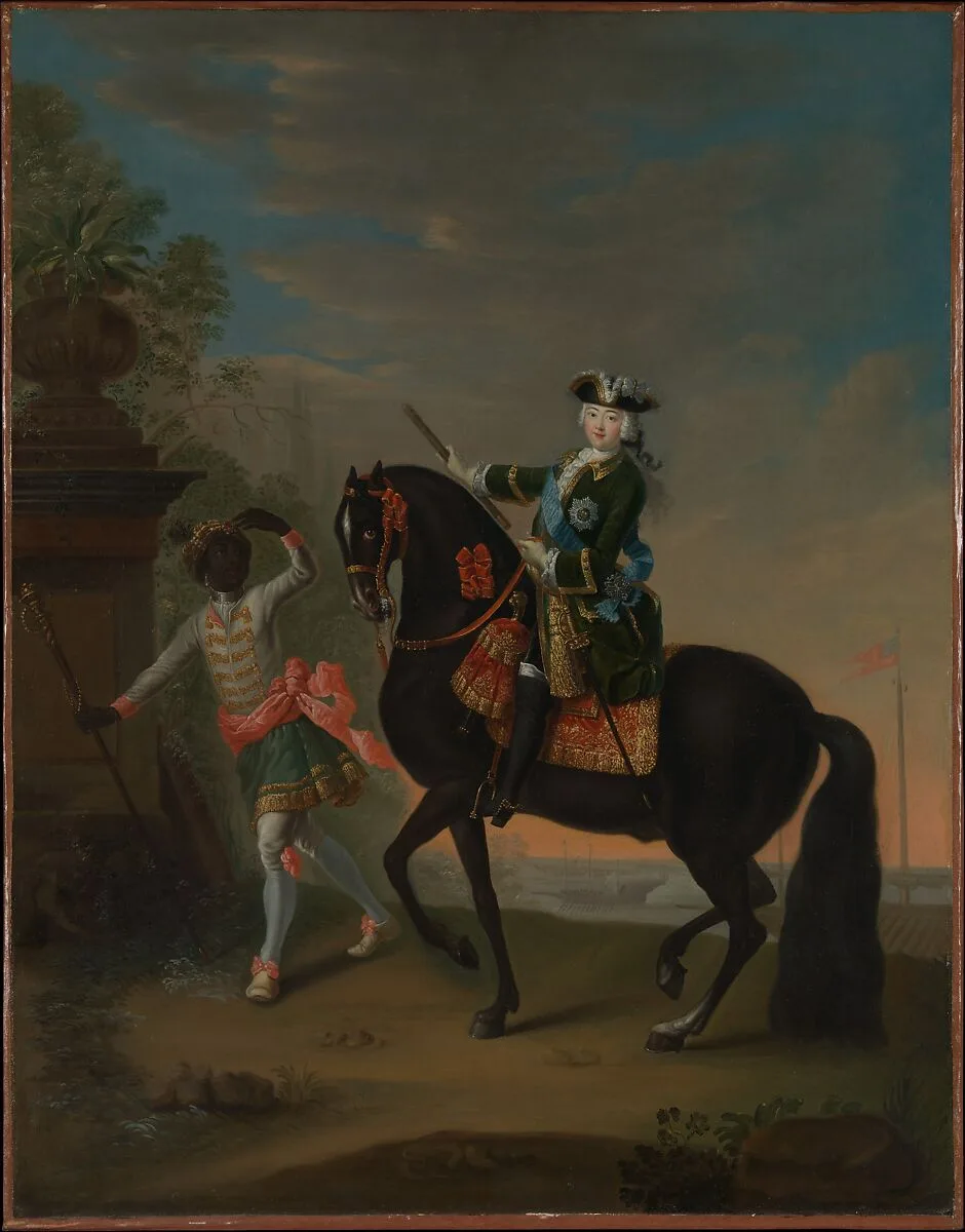 The Empress Elizabeth of Russia (1709–1762) on Horseback, Attended by a Page — Georg Christoph Grooth