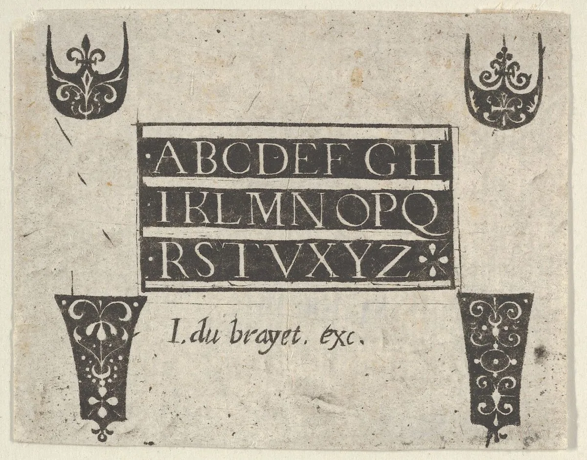 Blackwork Design with Alphabet and Four Jewelry Design Motifs — Jean du Brayet