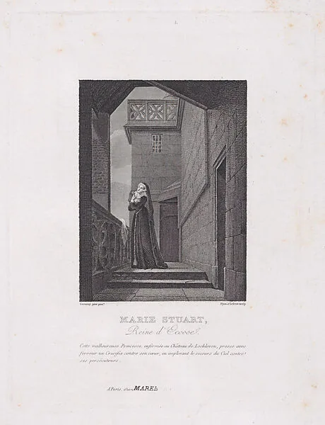 Mary, Queen of Scots, on the battlements of Lochleven Castle praying that God will deliver her from her persecutors — Mary, Queen of Scots|Achille Désiré Lefèvre|Eugène Nyon|Jean François Garnerey|Marel