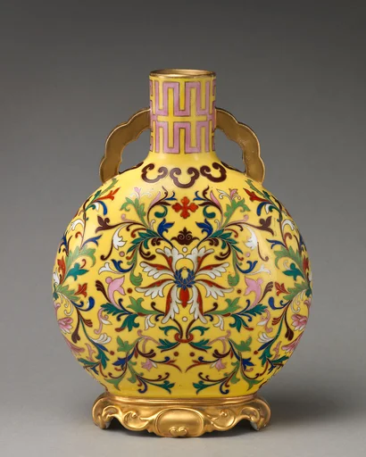 Yellow moon flask with "cloisonné" decoration