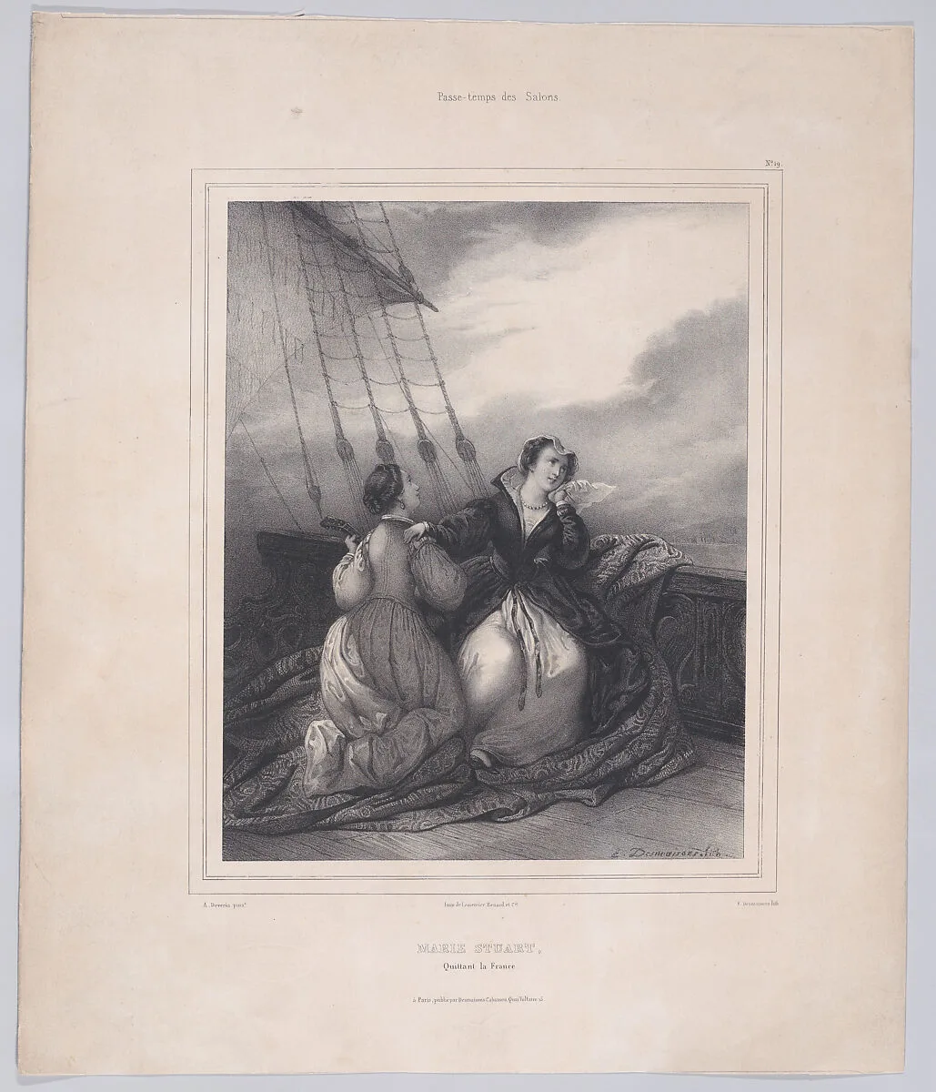 Mary, Queen of Scots embarking at Calais to return to Scotland — Mary, Queen of Scots|Emile Desmaisons|Achille-Jacques-Jean-Marie Devéria|Lemercier, Bénard et Cie.|Desmaisons-Cabasson