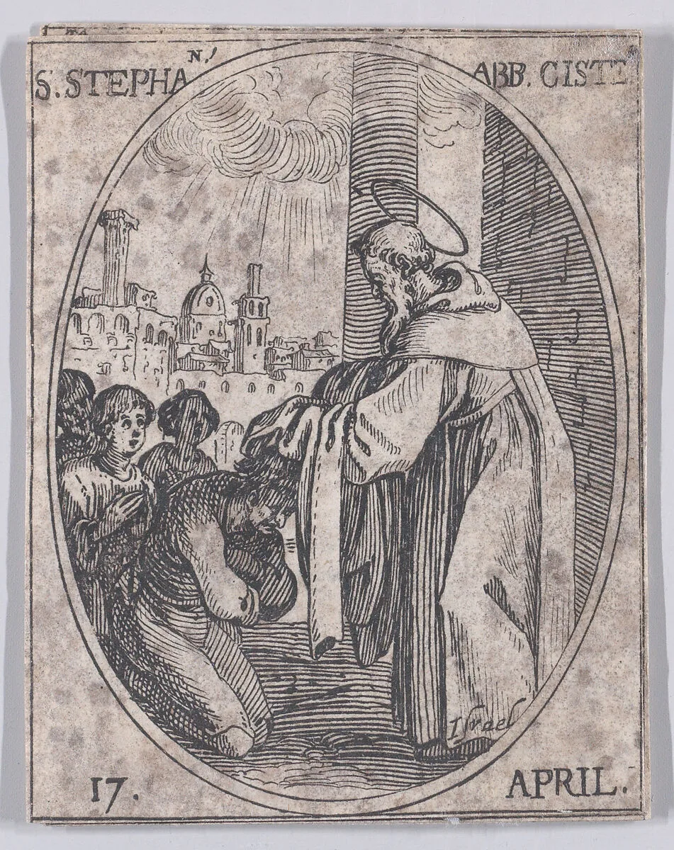 S. Etienne, abbé de Citeaux (St. Stephen, Abbot of Citeaux), April 17th, from "Les Images De Tous Les Saincts et Saintes de L'Année" (Images of All of the Saints and Religious Events of the Year) — Jacques Callot|Israël Henriet