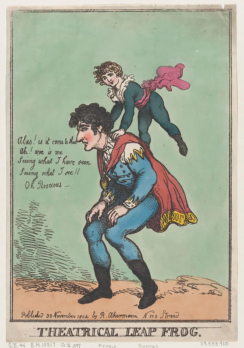 Theatrical Leap Frog — Thomas Rowlandson|William Henry West Betty|Edmund Kean|Rudolph Ackermann, London