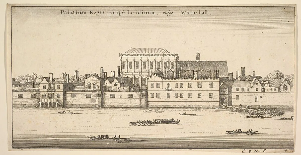 Palatium Regis prope Londinum, vulgo White-hall (Royal Palace of Whitehall, London) — Wenceslaus Hollar
