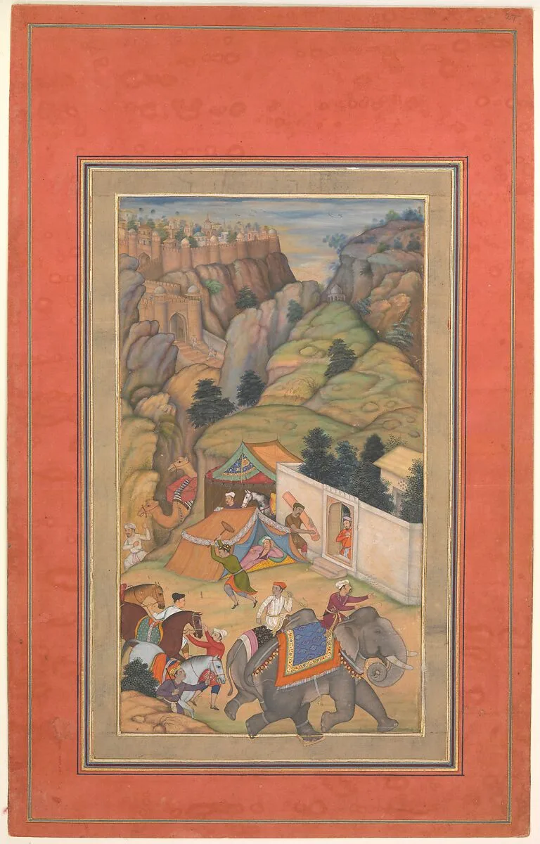 "Camp Being Prepared in the Hills", Folio from a Manuscript of the Akbarnama. Folio from the Davis Album — Unknown
