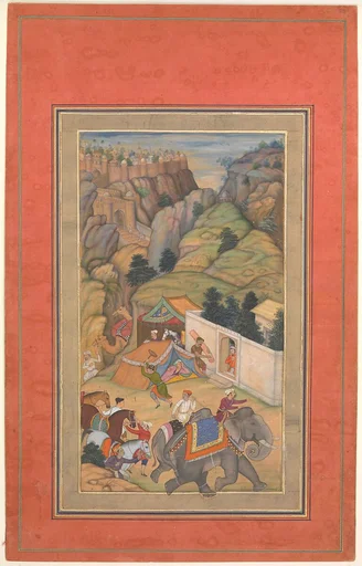 "Camp Being Prepared in the Hills", Folio from a Manuscript of the Akbarnama. Folio from the Davis Album