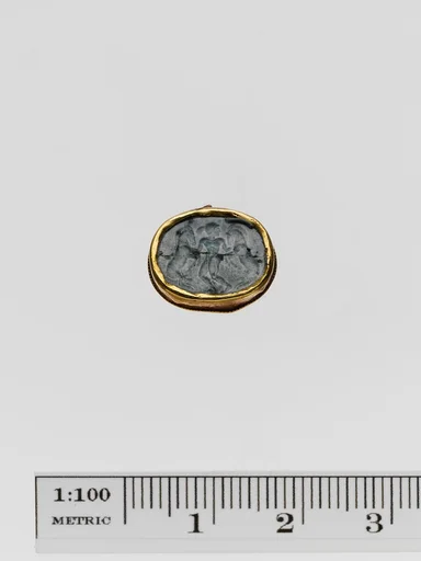 Plasma scaraboid seal set in a gold band
