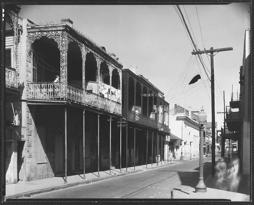 [View of Street with Balconied Houses, New Orleans, Louisiana]