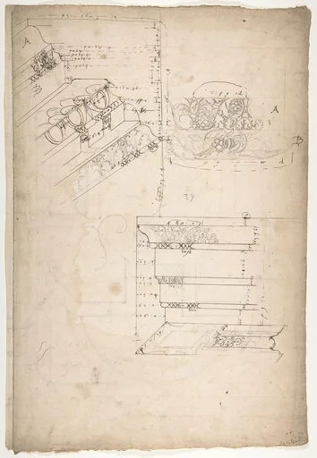 Unidentified, cornice, projection; architrave, projection (recto) Unidentified, ceiling, plan (verso)