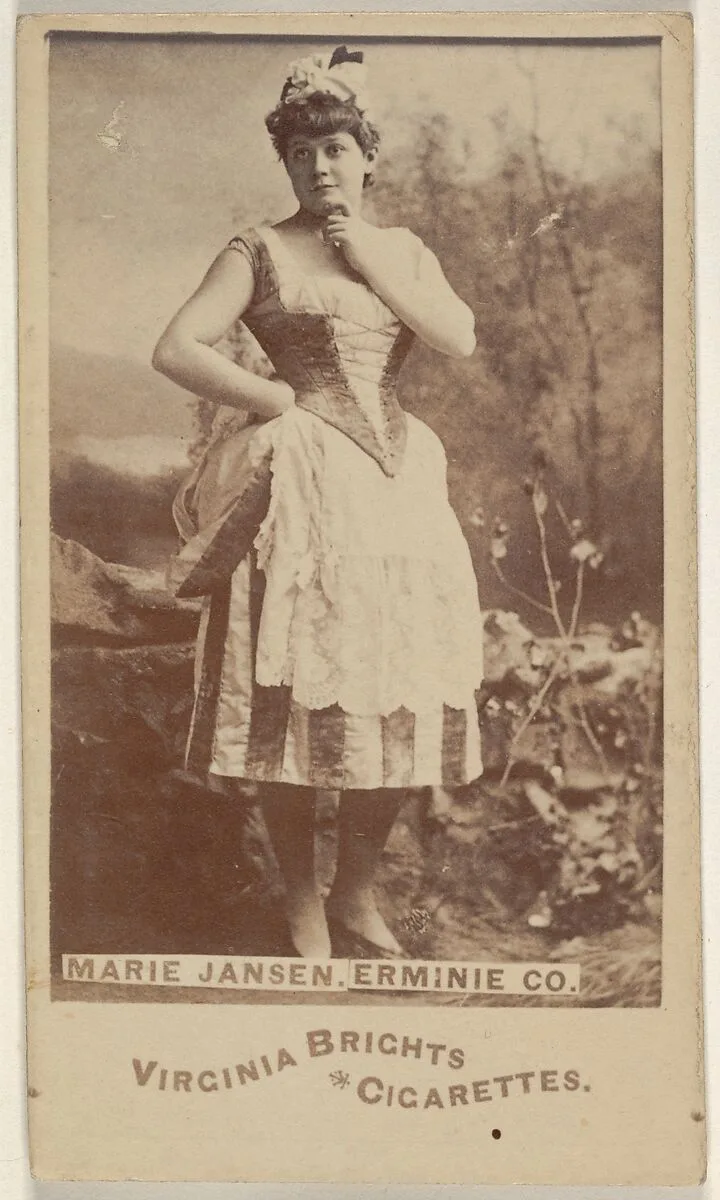Marie Jansen, Erminie Co., from the Actors and Actresses series (N45, Type 6) for Virginia Brights Cigarettes — Allen & Ginter