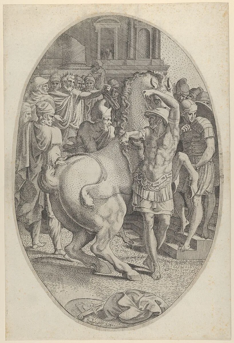 Alexander Mastering Bucephalus — Léon Davent|Francesco Primaticcio