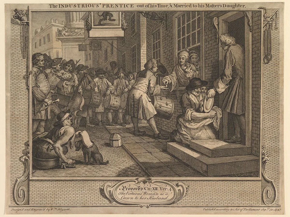 The Industrious 'Prentice Out of his Time and Married to his Master's Daughter: Industry and Idleness, plate 6 — William Hogarth