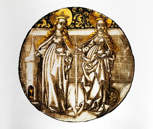 Roundel with Saints Barbara and Catherine