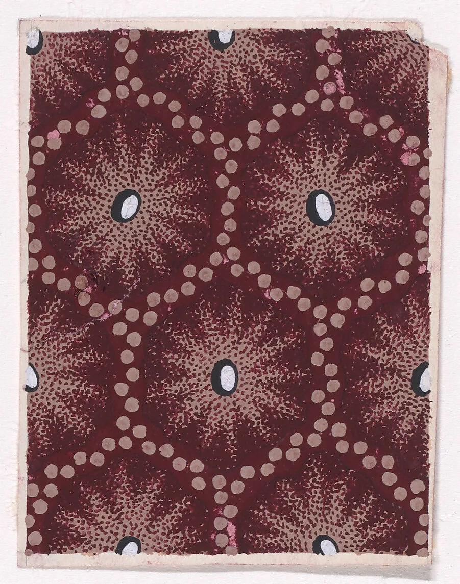 Textile Design with a Honeycomb Pattern of Garlands of Dots and Pearls over a Stippled Background — Anonymous, Alsatian, 19th century