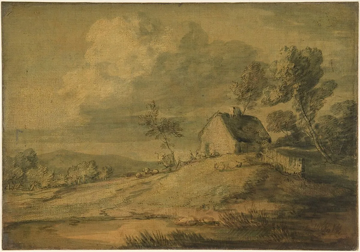 Wooded Landscape with Cottage, Cows and Sheep — Thomas Gainsborough