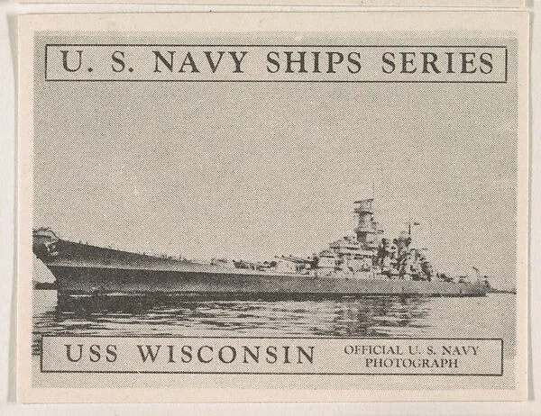 U. S. S. Wisconsin, bakery card from the U. S. Planes and Warships series (D85) — Purity Pretzel Company