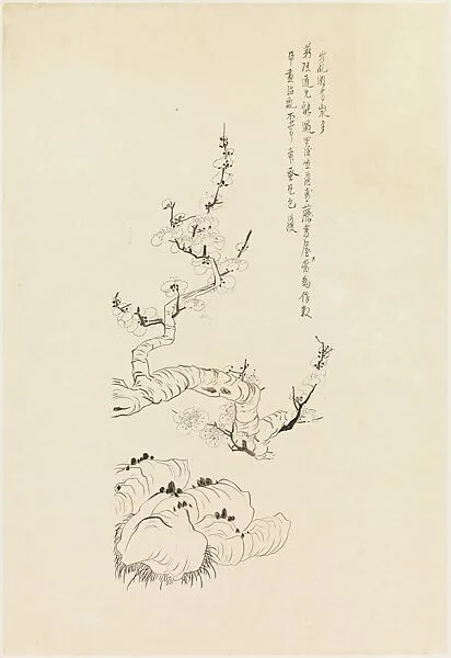 現代 謝稚柳 臨陳洪綬梅石圖 鏡片|Blossoming Plum, after Chen Hongshou — Xie Zhiliu