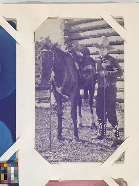 Hoot Gibson, Frontiersman Saddling Horse from Western Stars or Scenes Exhibit Cards series (W412) — Unknown