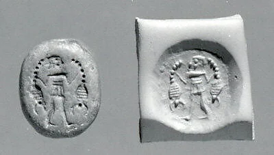 Stamp seal (ovoid) with three-figure contest scene