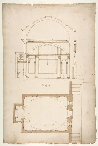 S. Andrea via Flaminia, plan; section (recto) blank (verso)