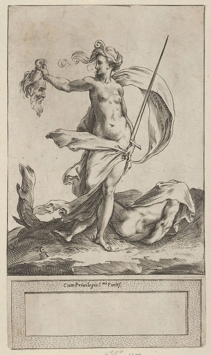 Judith with the Head of Holofernes, standing nude in a barren landsape — Cherubino Alberti (Zaccaria Mattia)