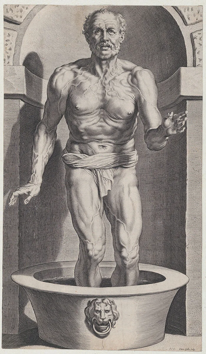 Seneca at the bath, standing in a niche with his feet in a basin — Cornelis Galle I|Peter Paul Rubens|Lucius Annaeus Seneca