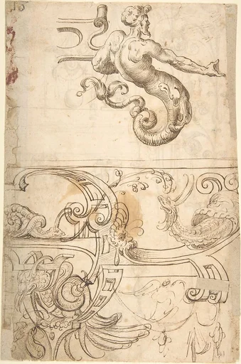 Various Designs of Strapwork and Grotesque Figures (recto); Grotesques with Term Figures (verso)