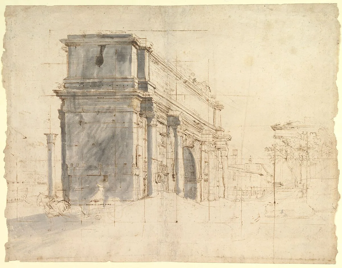 The Arch of Septimius Severus in the Roman Forum, with the Column of Phocas at the Left and the Temple of Saturn at the Right — Gaspar Adriaensz. van Wittel