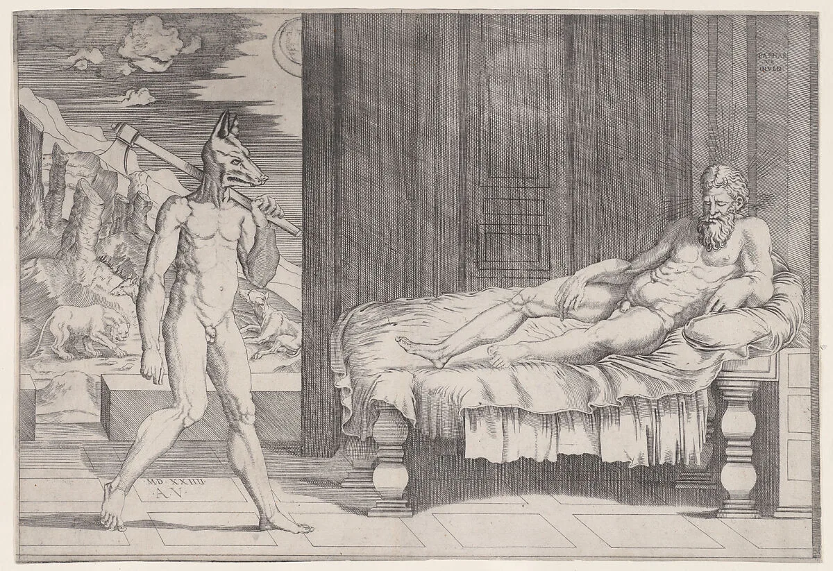 Lycaon Transformed into a Wolf — Agostino Veneziano (Agostino dei Musi)|Raphael (Raffaello Sanzio or Santi)