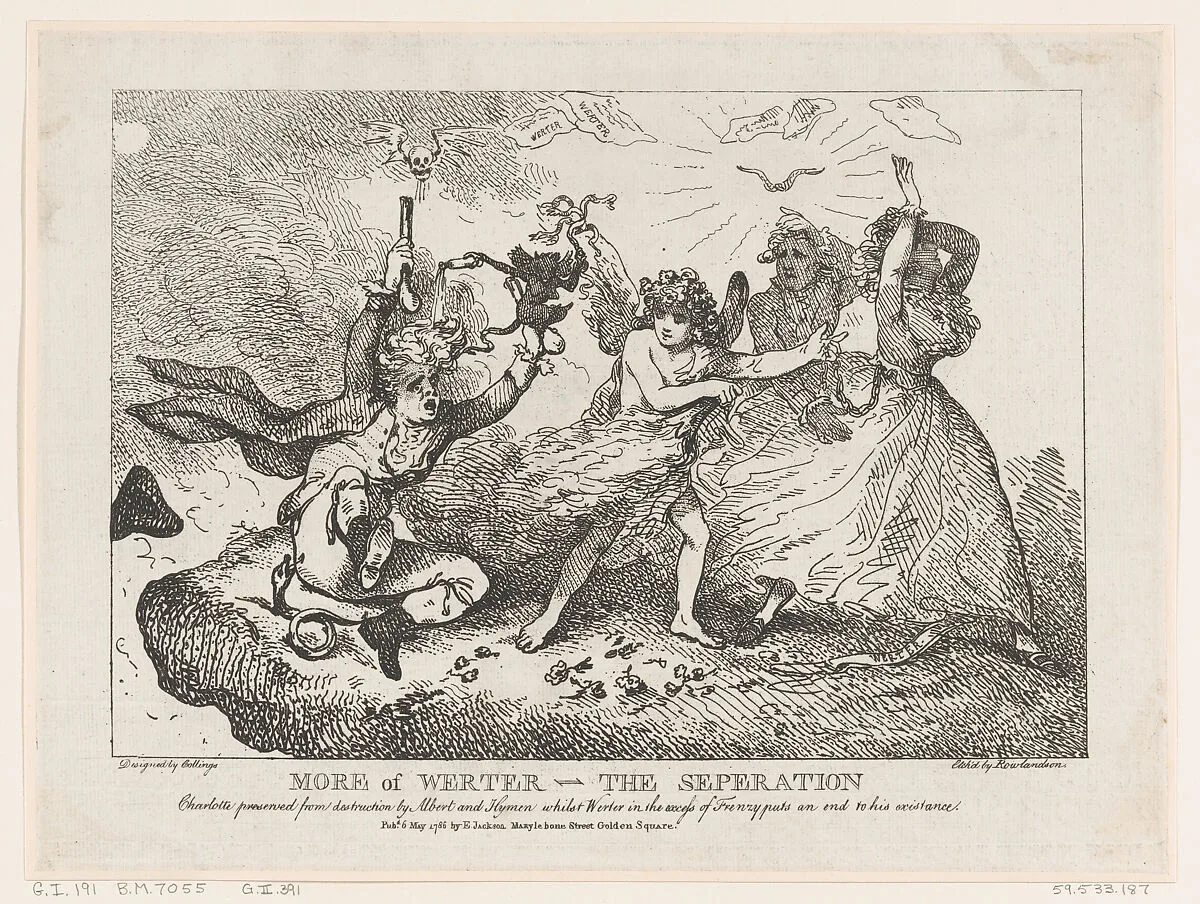 More of Werther–The Separation: Charlotte Preserved from Destruction by Albert and Hymen, whilst Werther in an access of frenzy puts and end to his existence — Elizabeth Jackson|Thomas Rowlandson|Samuel Collings
