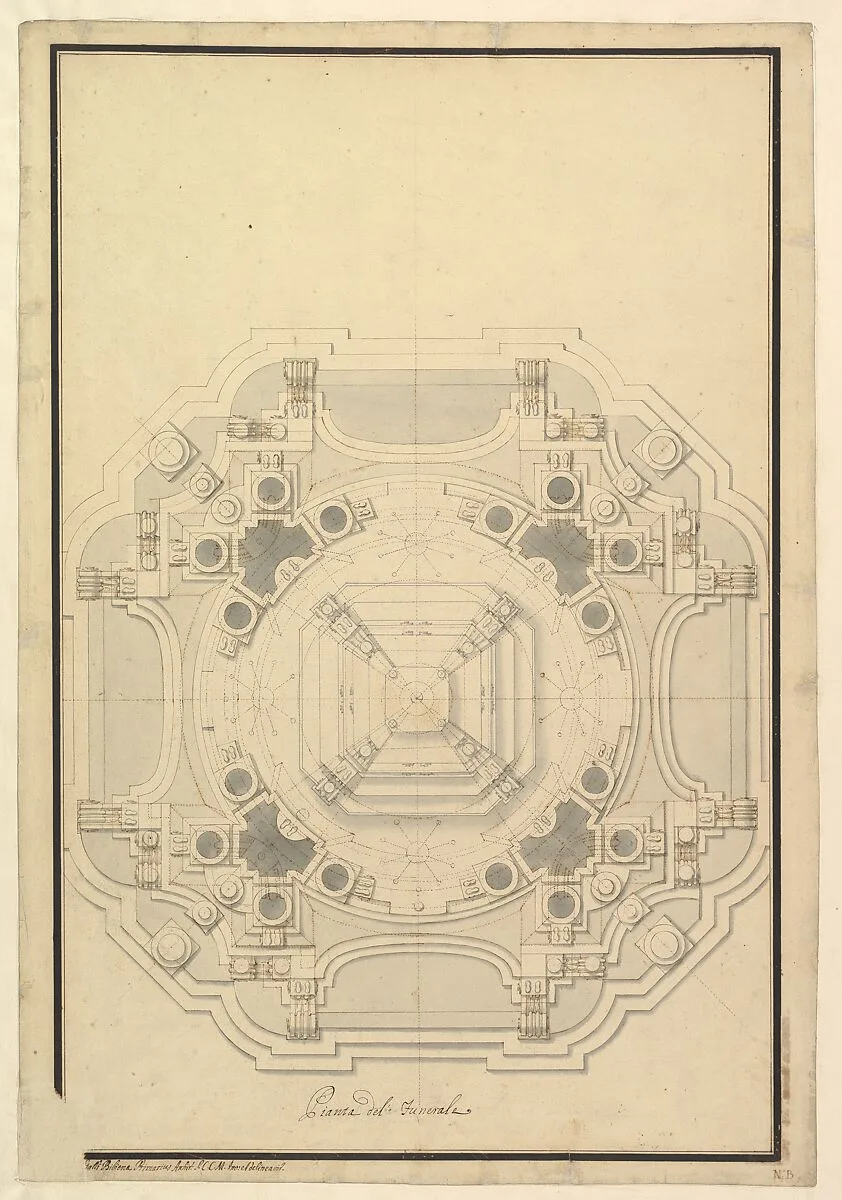 Ground Plan for the Catafalque for Louis XIV (d. 1715) — Giuseppe Galli Bibiena