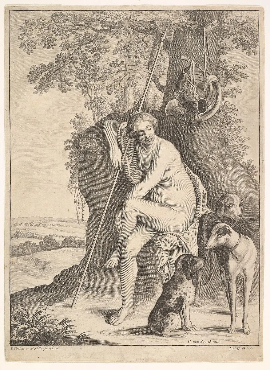 Seated figure of Diana the Huntress — Wenceslaus Hollar|Pieter van Avont|Paulus Potter