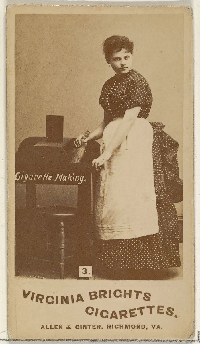 Card 3, from the series, Cigarette Making Girls (N46) for Virginia Brights Cigarettes — Allen & Ginter