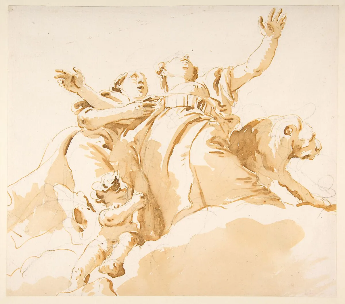Two Women, a Lion, and a Putto on Clouds — Giovanni Battista Tiepolo