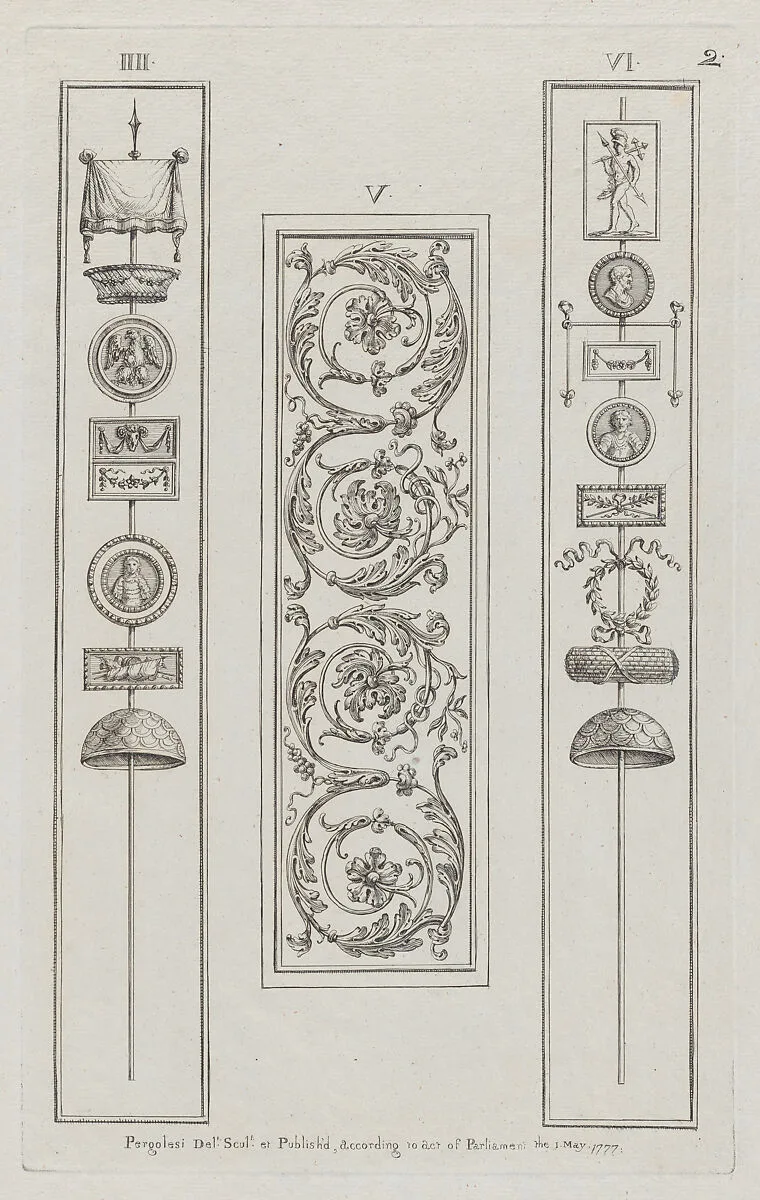 Panels of Ornament, nos. IIII–VI, plate 2 from "Designs for Various Ornaments" — Michelangelo Pergolesi
