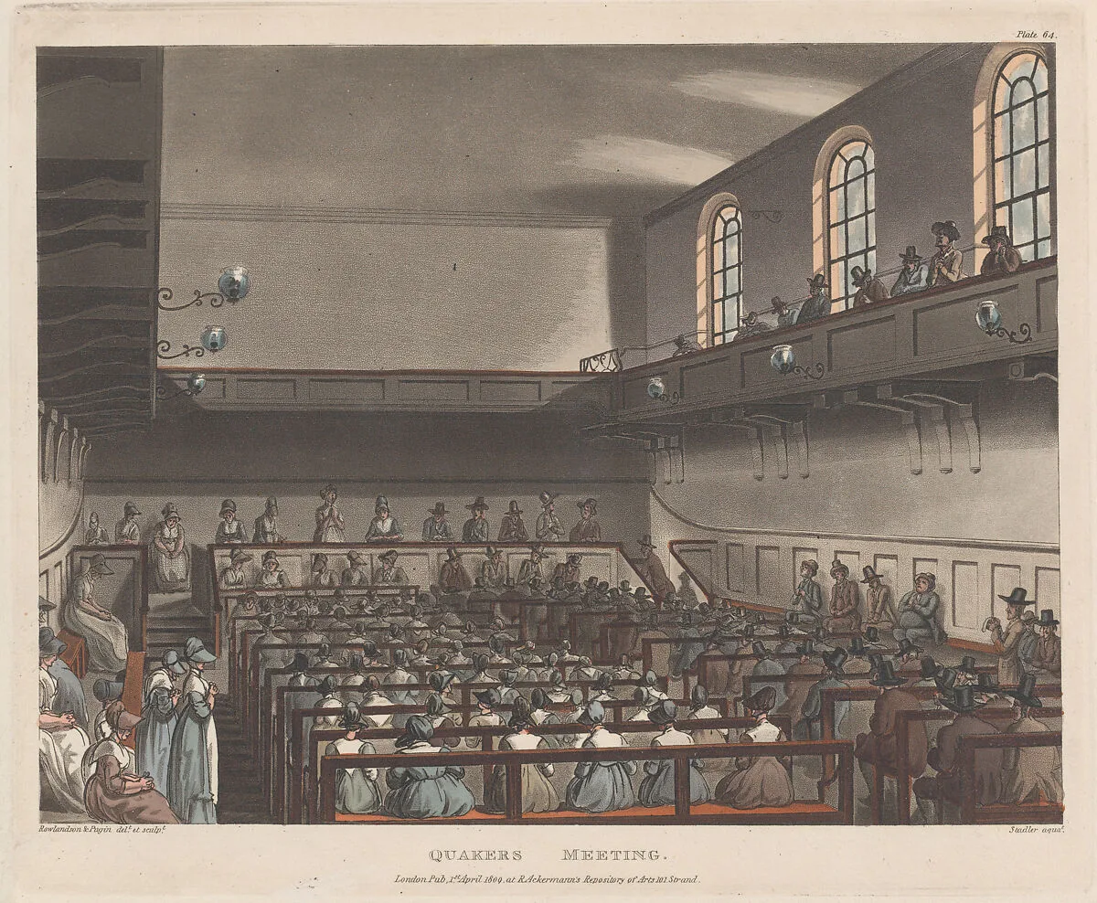 Quakers Meeting — Joseph Constantine Stadler|Auguste Charles Pugin|Rudolph Ackermann, London|Thomas Rowlandson