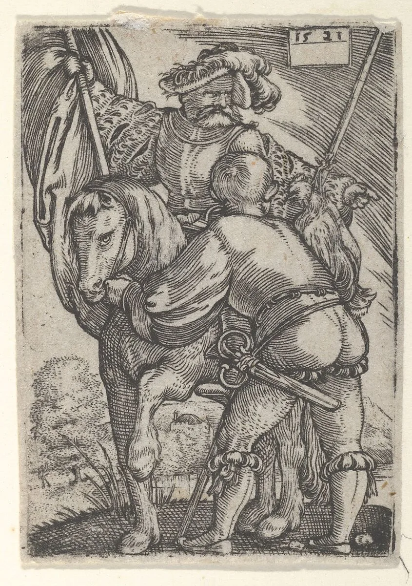 Riding Standard Bearer and a Foot Soldier — Barthel Beham