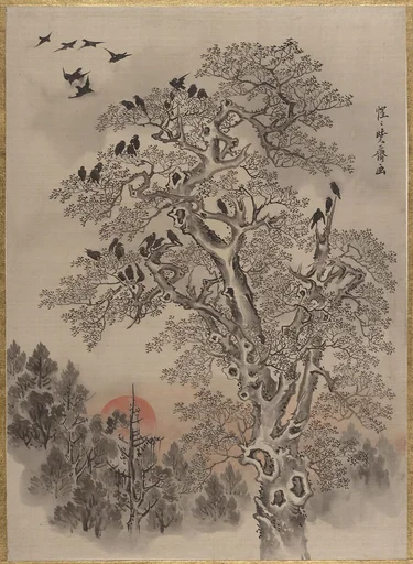 旭に群鴉図|Flock of Crows at Dawn