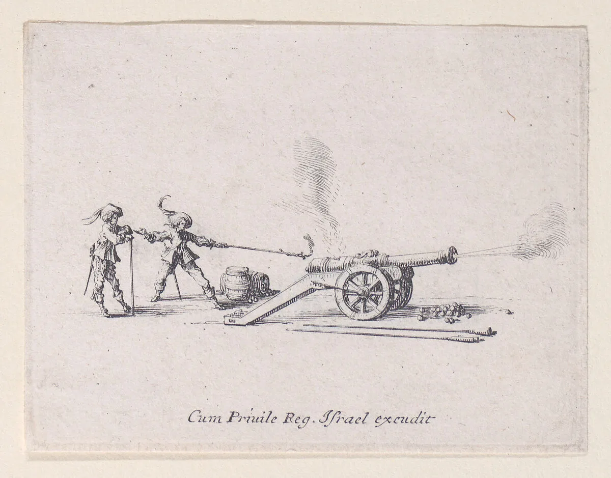 L'Exercice du Canon: Le Tir (Drill of the Cannon: The Shooting), from Les Exercices Militaires (The Military Exercises) — Jacques Callot|Israël Henriet