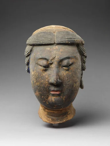 遼  彩繪泥塑隨侍頭像|Head of attendant