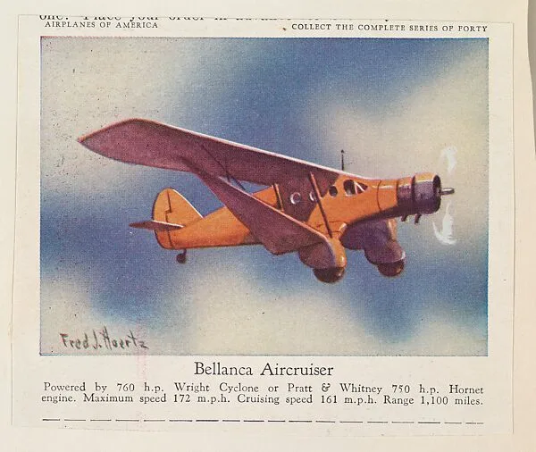 Bellanca Aircruiser, collector card from the Airplanes of America series (D2), issued by the Kelley Baking Company to promote Kelley's Bread — Kelley Baking Company