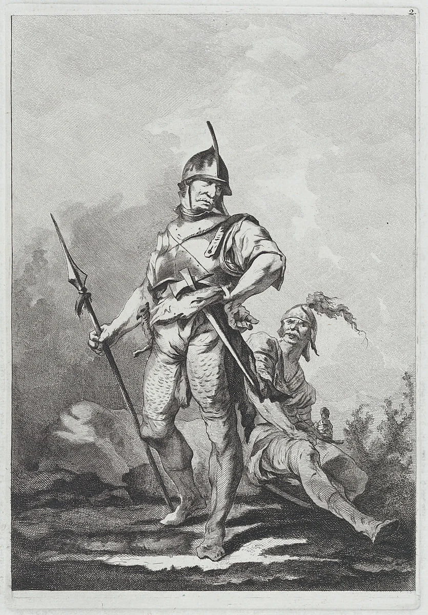Two Soldiers, One Standing Holding a Lance, One Seated — Matthias Pfenninger|Philippe Jacques de Loutherbourg